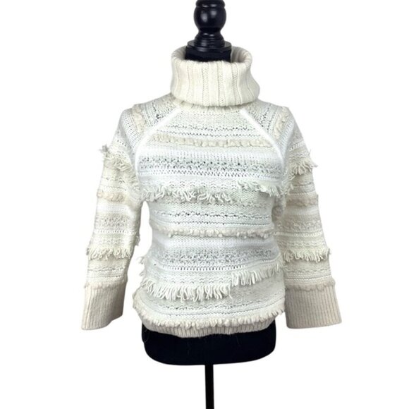CLUB MONACO HANDKNIT WOOL Cream CHUNKY TURTLENECK SWEATER S - Picture 2 of 13